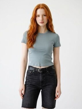 Zara Short Sleeve Cropped Tee in Dusty Blue
